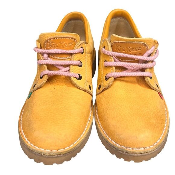 Kickers Yellow Gold Low Top Women’s Boots Pink Laces size 6 - Picture 3 of 9